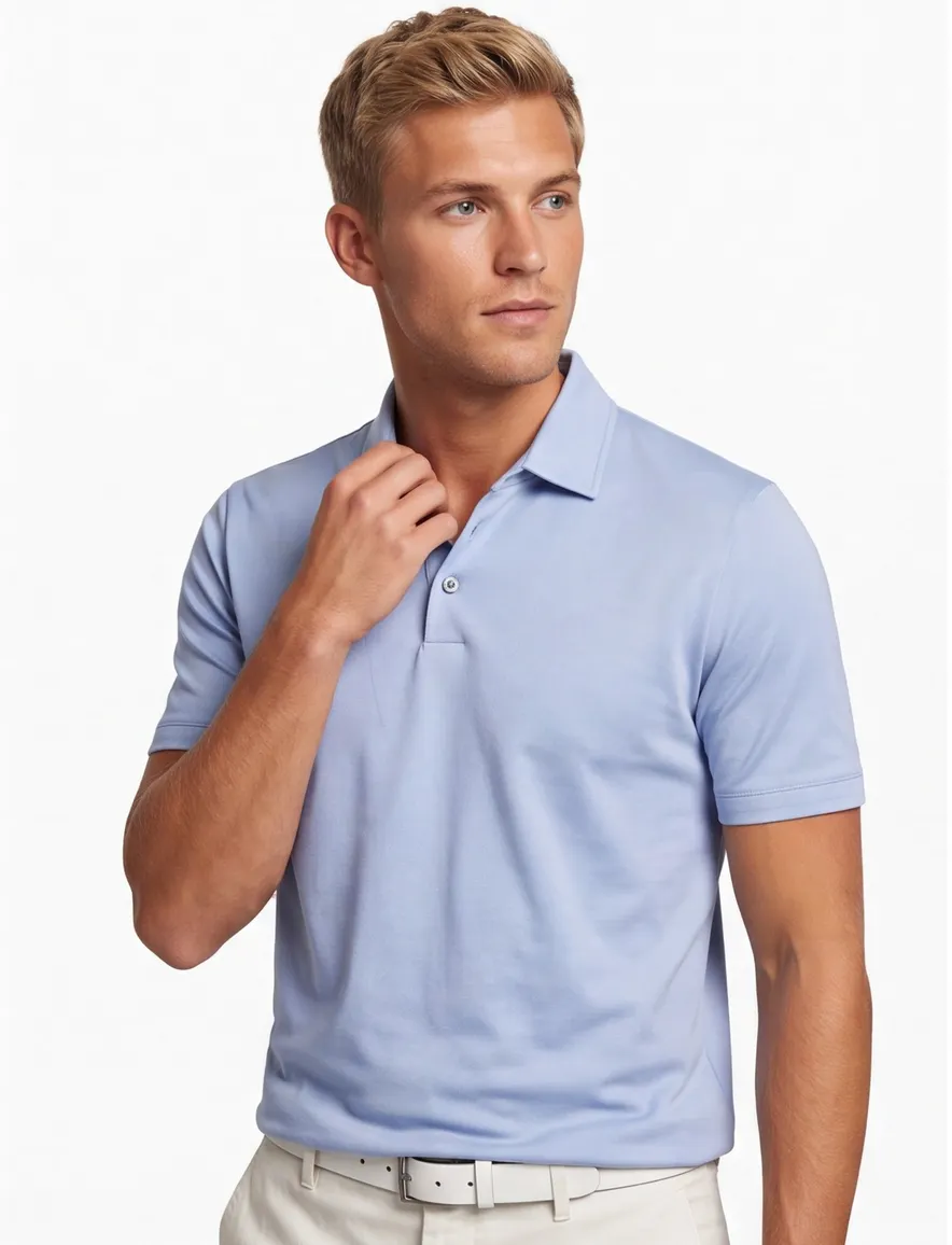 BOSS polo lichtblauw effen pique H-Press katoen