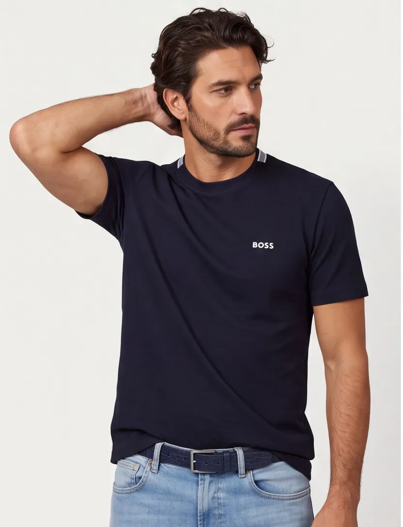 Boss Green T-shirt Taddy Tee donkerblauw pique normale fit