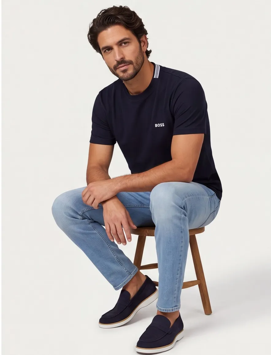 Boss Green T-shirt Taddy Tee donkerblauw effen pique
