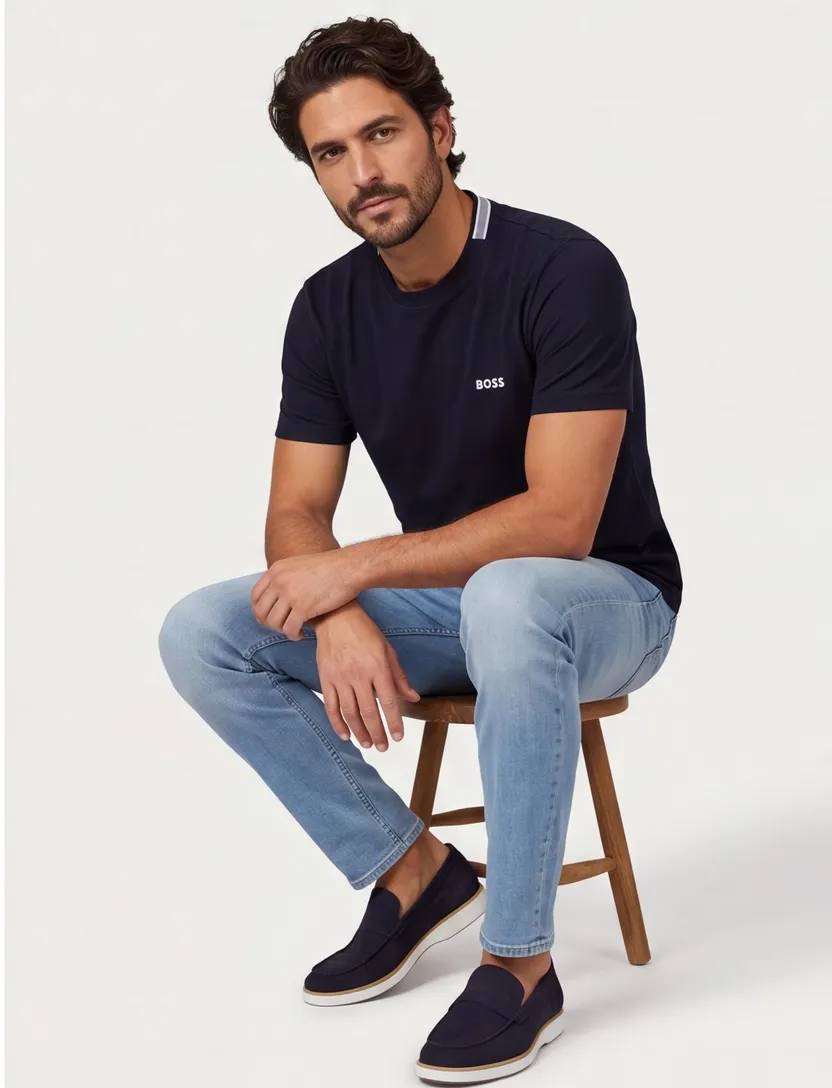 Boss Green T-shirt Taddy Tee donkerblauw pique normale fit