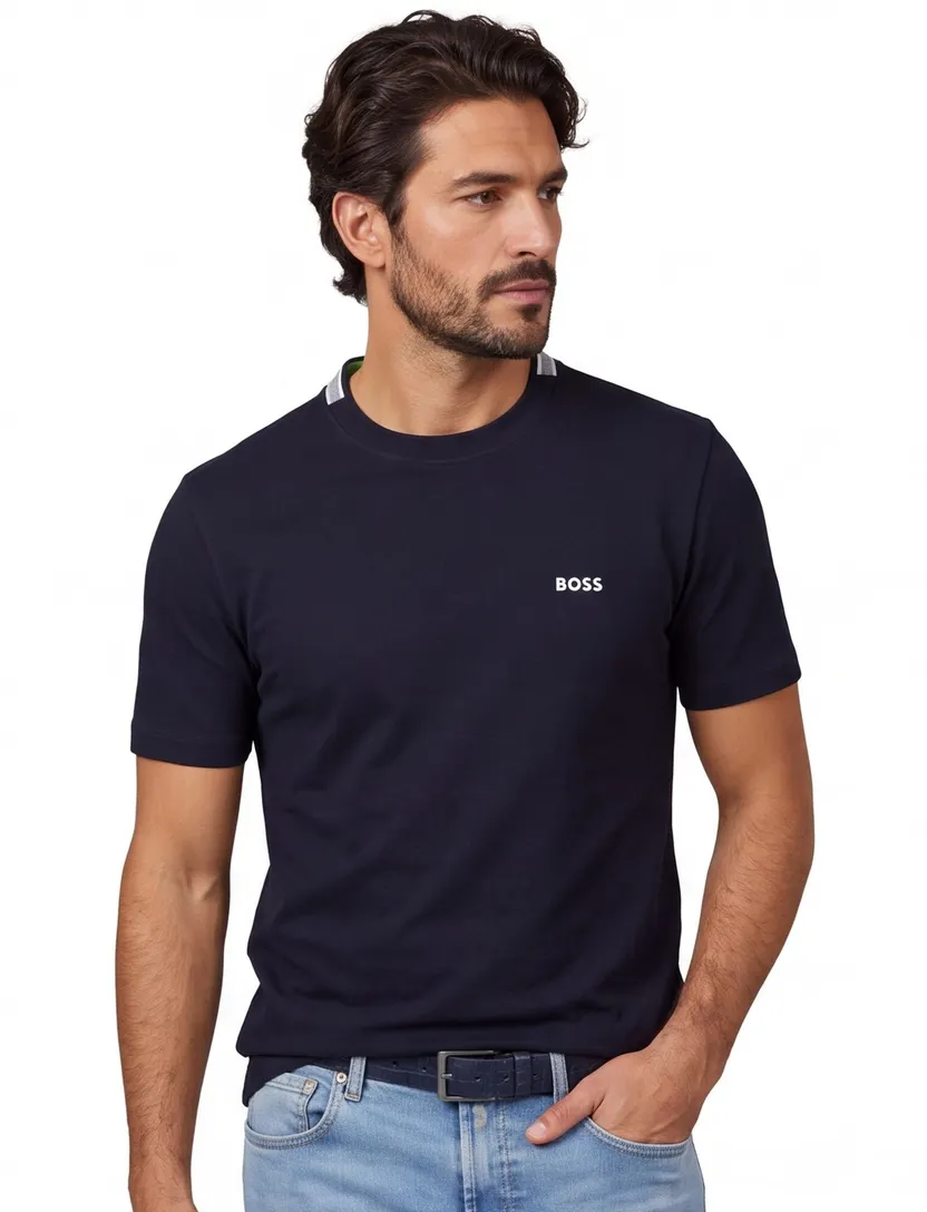 Boss Green T-shirt Taddy Tee donkerblauw pique normale fit