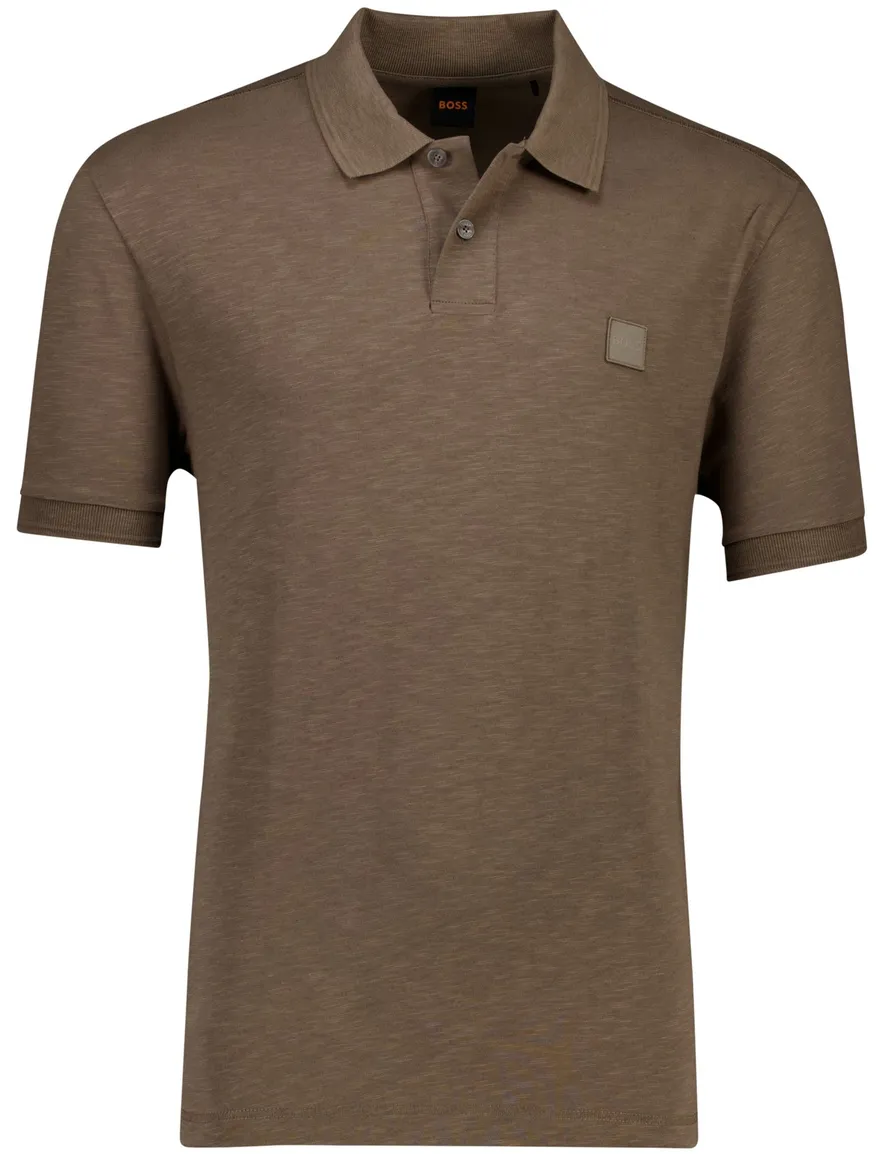 Boss Orange polo bruin effen normale fit katoen