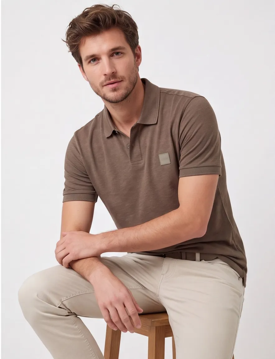 Hugo Boss Orange Pe linen logo polo bruin