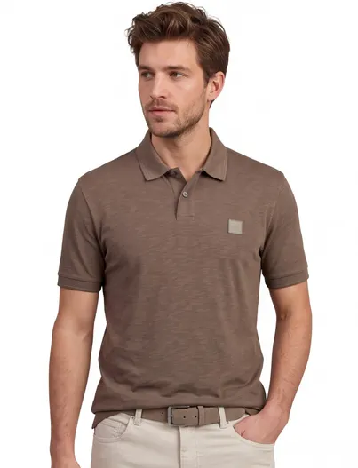 Hugo Boss Boss Orange polo bruin effen normale fit katoen
