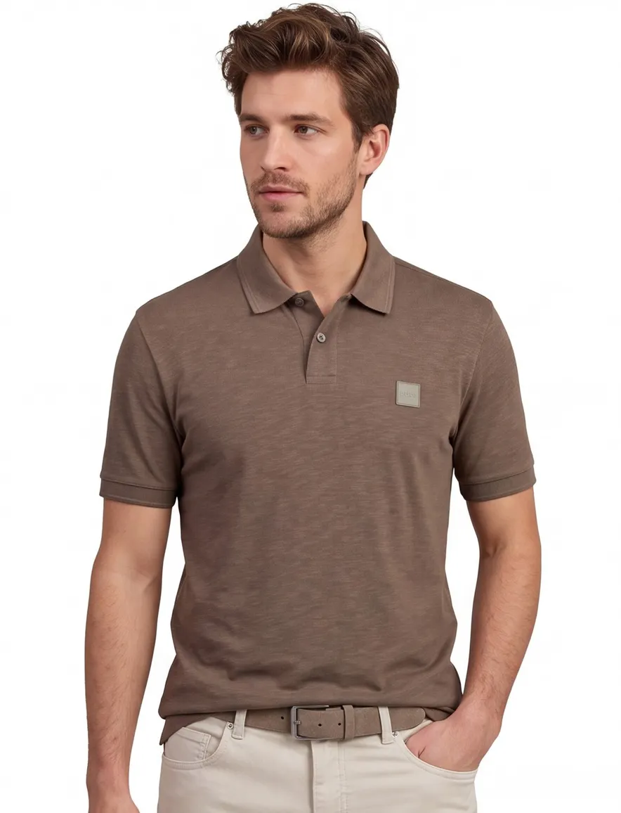 Boss Orange polo bruin effen normale fit katoen