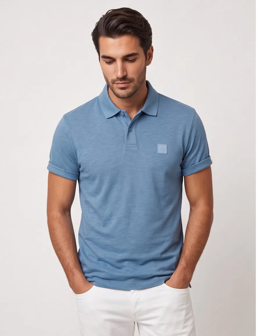 BOSS Orange poloshirt blauw effen katoen