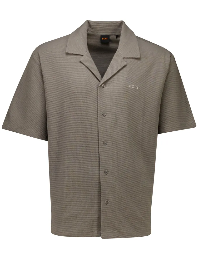 Boss Orange overhemd korte mouw Pe Waffleshirt bruin