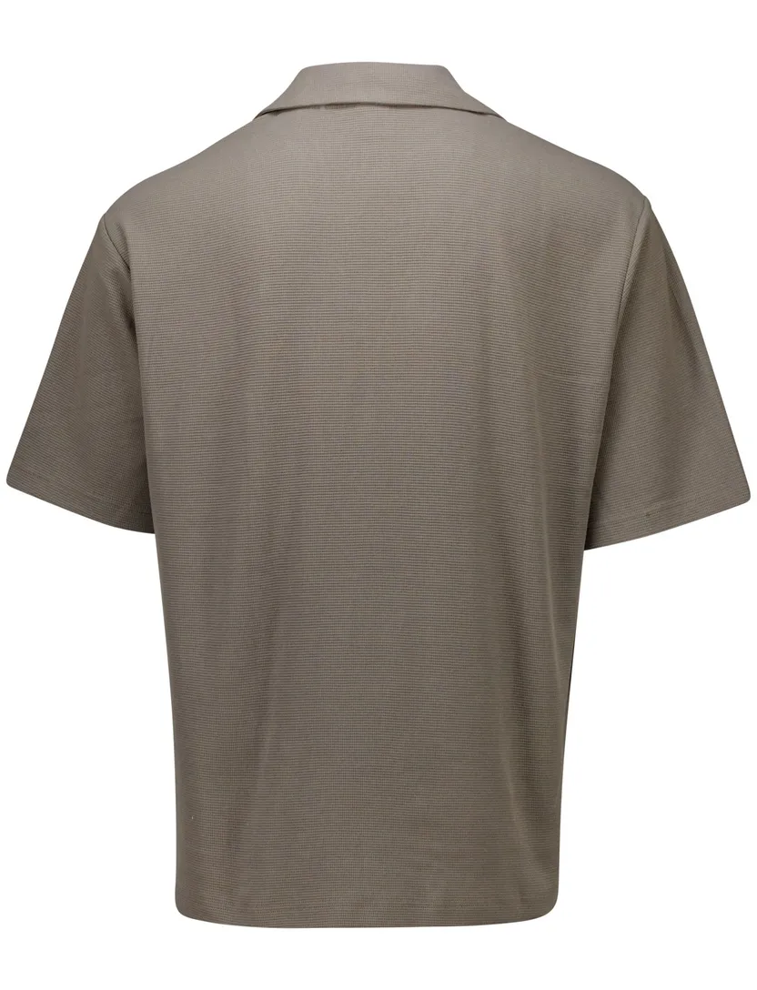 Boss Orange overhemd korte mouw Pe Waffleshirt bruin