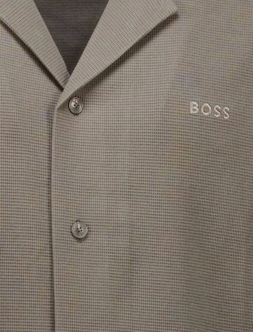 Boss Orange overhemd korte mouw Pe Waffleshirt bruin