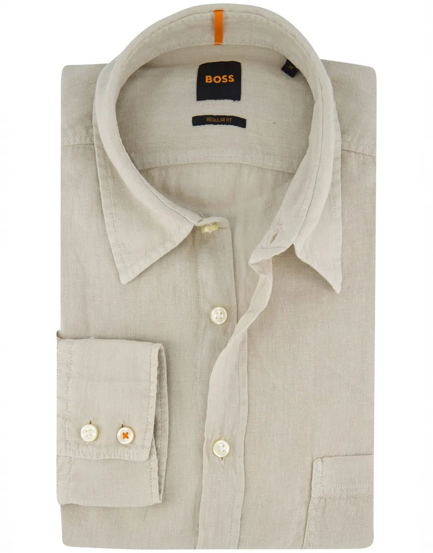 Hugo Boss Orange Relegant overhemd beige lange mouw effen