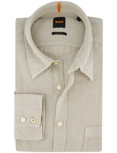 Hugo Boss Hugo Boss Orange Relegant overhemd beige lange mouw linnen