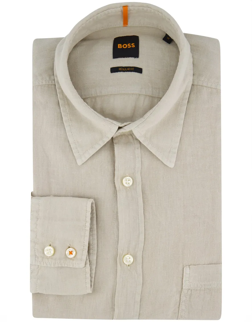Hugo Boss Orange Relegant overhemd beige lange mouw effen