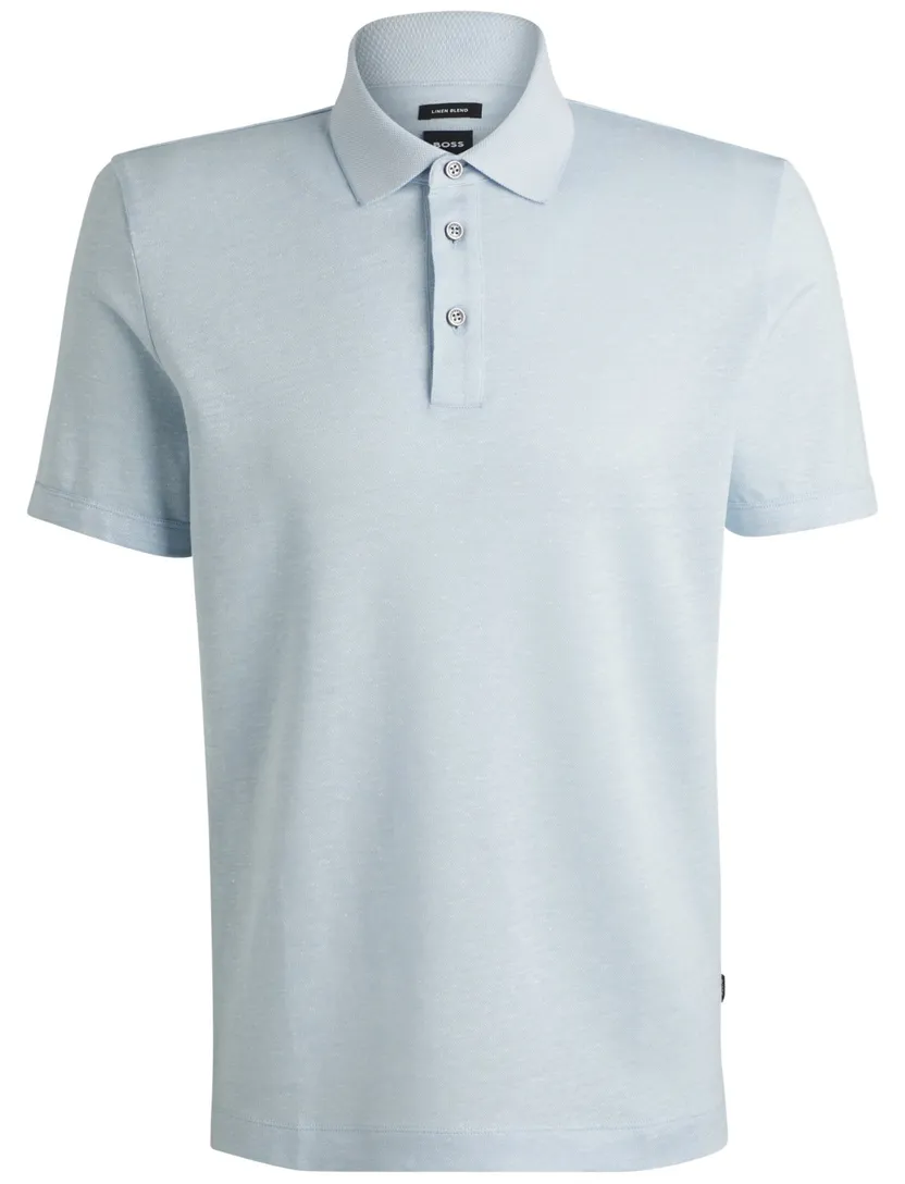 Boss Black poloshirt lange mouw lichtblauw effen