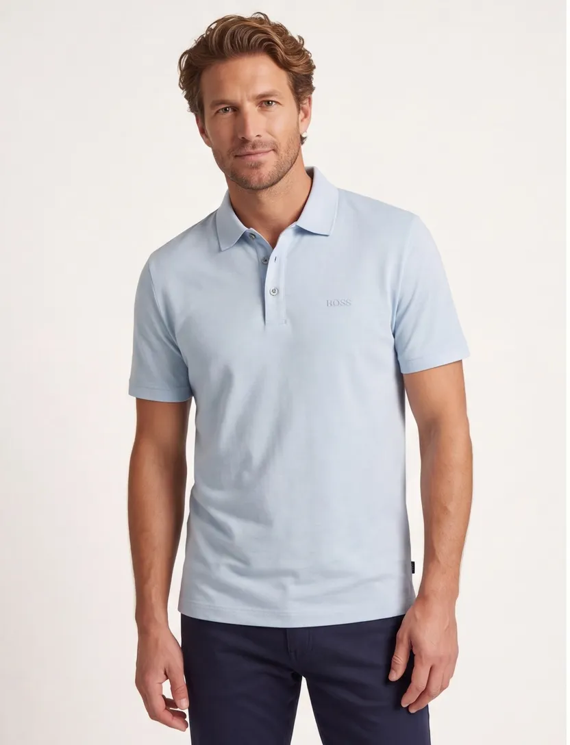 Boss Black poloshirt lange mouw lichtblauw effen