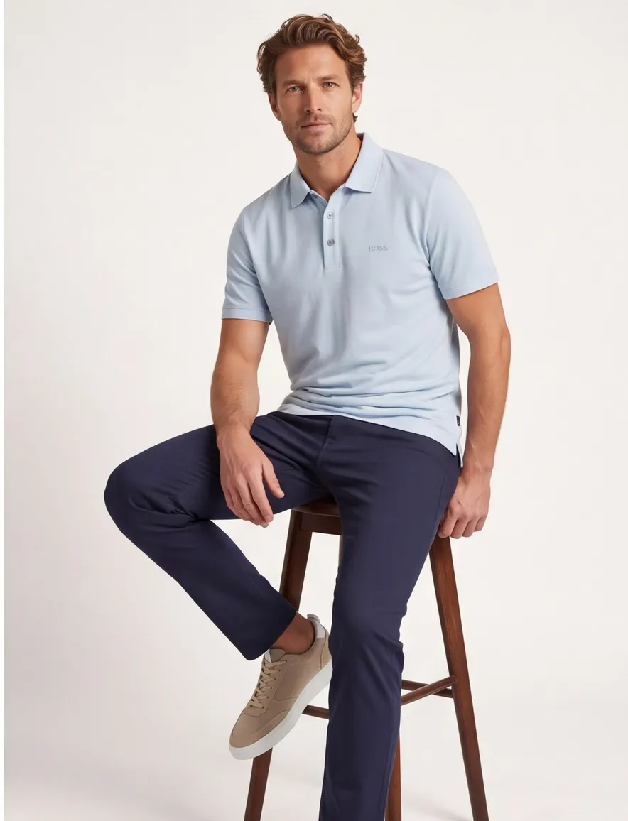 Boss poloshirt lichtblauw effen katoen
