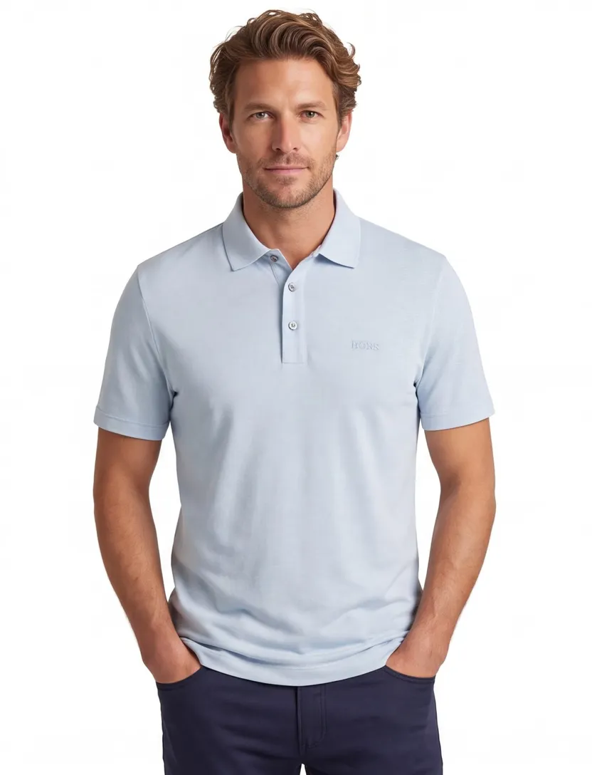 Boss Black poloshirt lange mouw lichtblauw effen