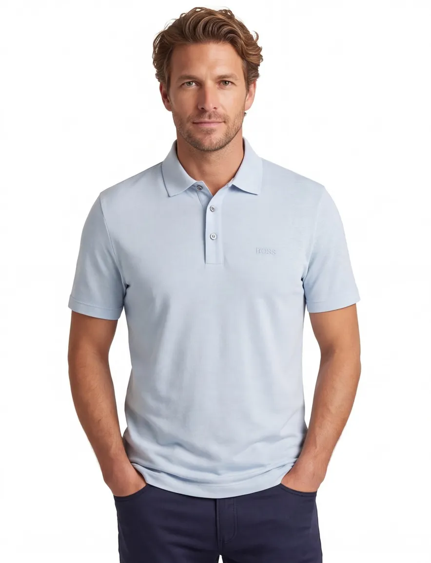 Boss poloshirt lichtblauw effen katoen