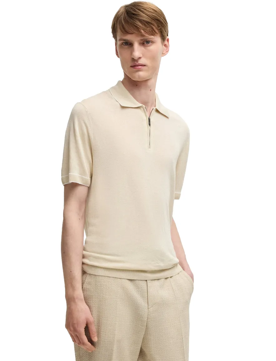 Boss Black polo rits H-Jiovanotto creme half-zip