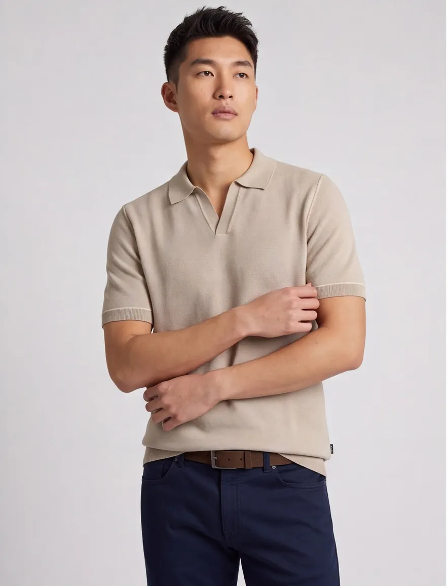 BOSS Black poloshirt beige v-hals effen