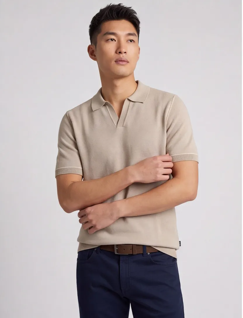 BOSS Black poloshirt beige v-hals
