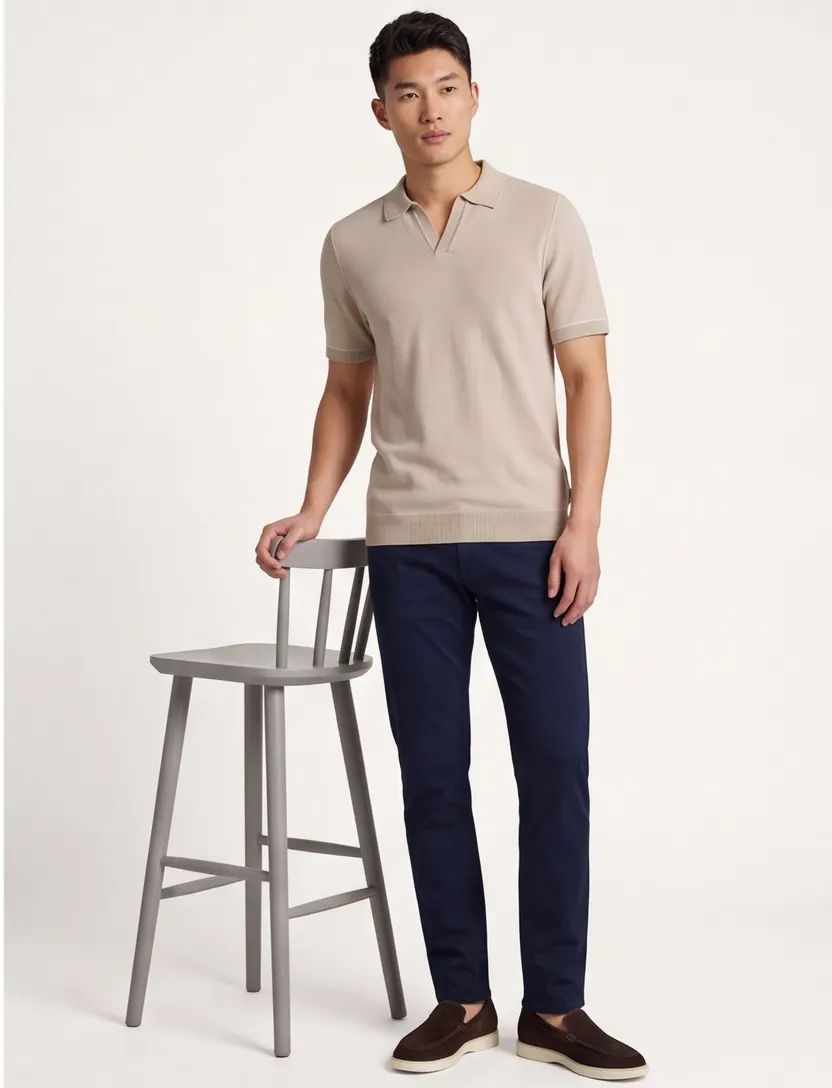 BOSS Black poloshirt beige v-hals