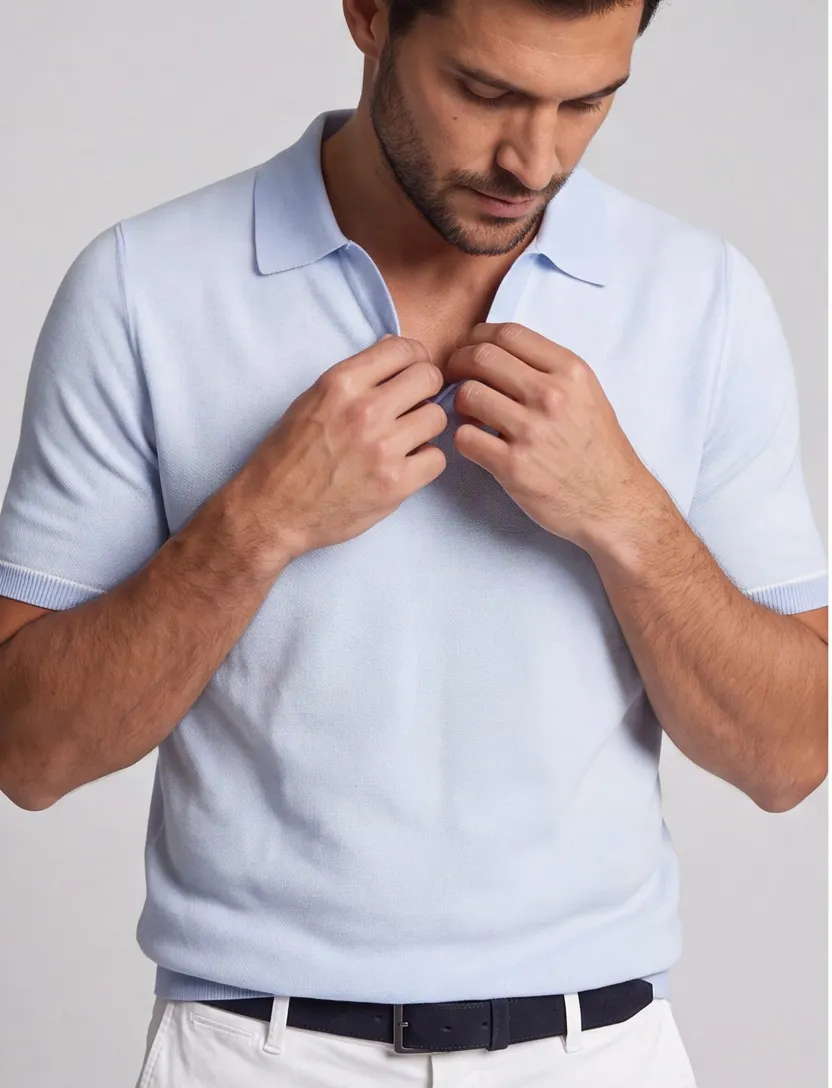 poloshirt korte mouw BOSS Black lichtblauw pique
