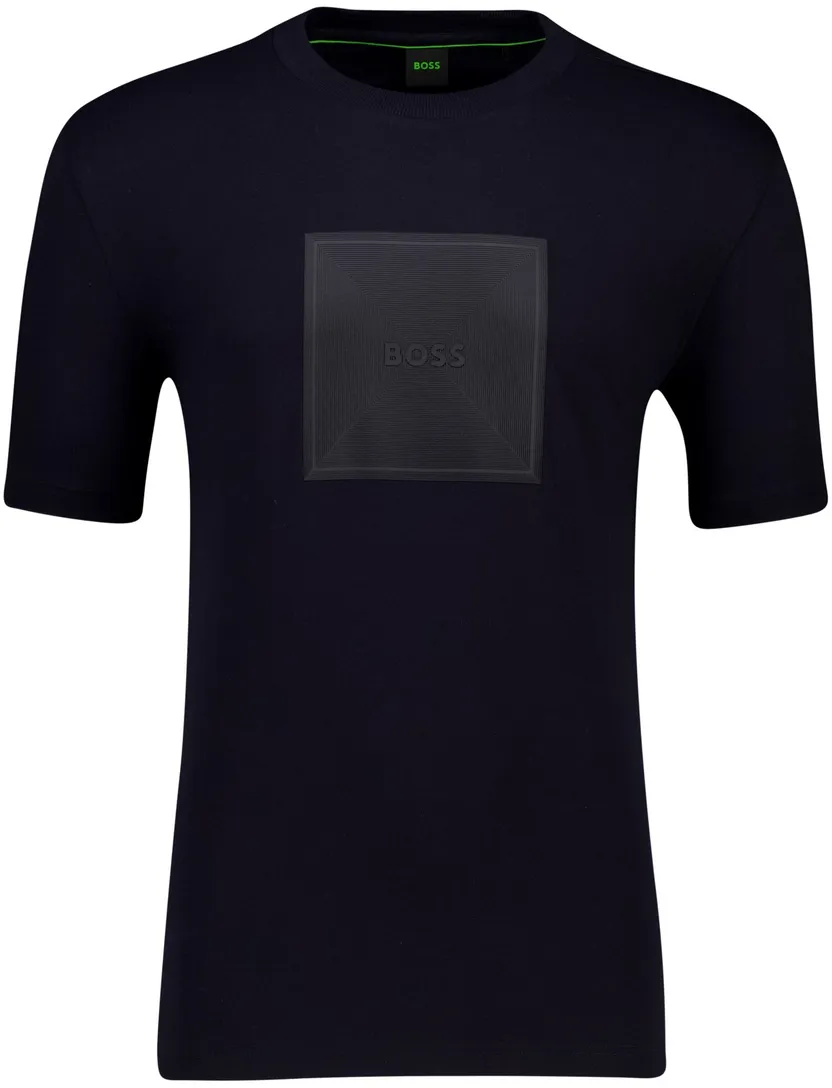 katoenen Boss Green T-shirt donkerblauw Logo Rib normale fit