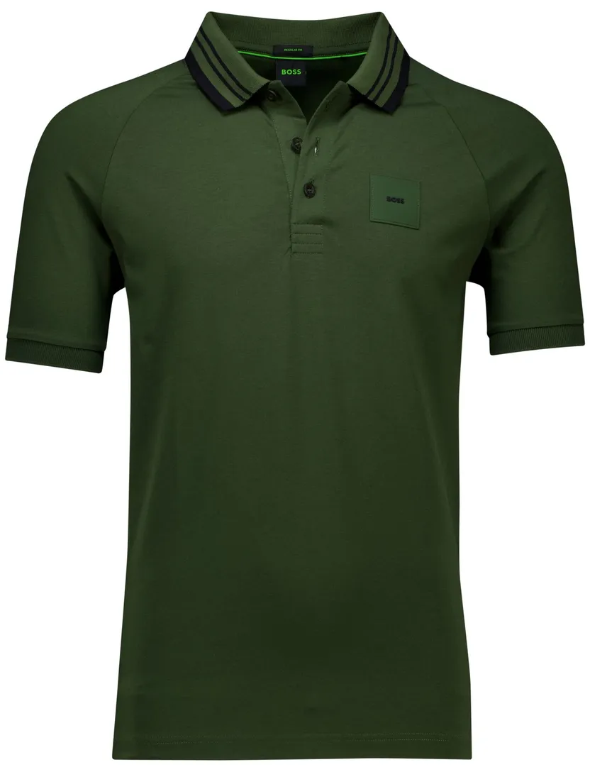 Boss polo donkergroen korte mouw Paddy Rib katoen