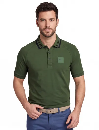 Hugo Boss Boss polo donkergroen korte mouw Paddy Rib katoen