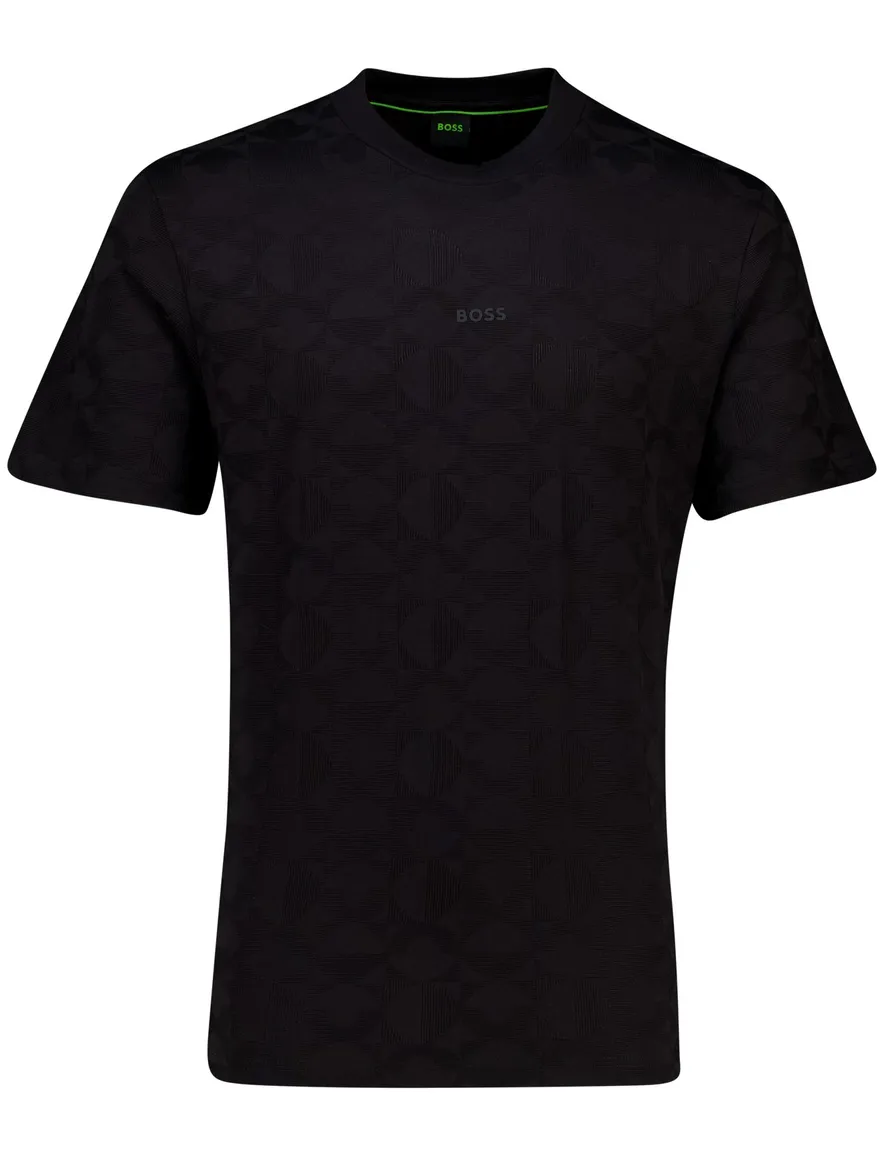 Boss Green T-shirt zwart effen ronde hals normale fit katoen