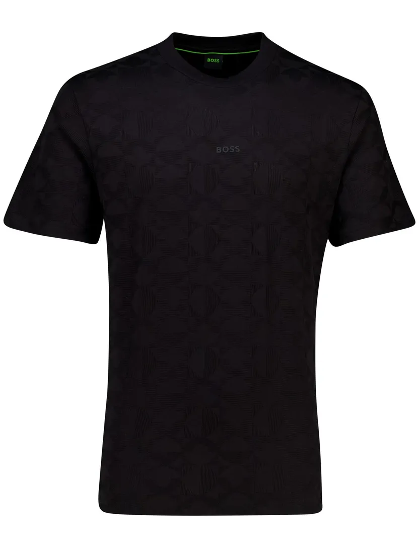 katoenen Boss Green T-shirt effen zwart ronde hals