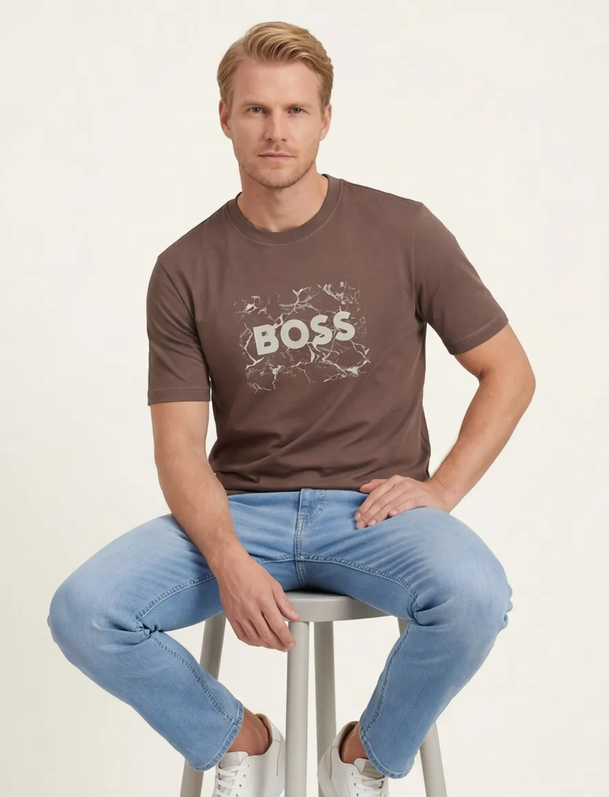 Boss Orange t-shirt bruin met logo ronde hals