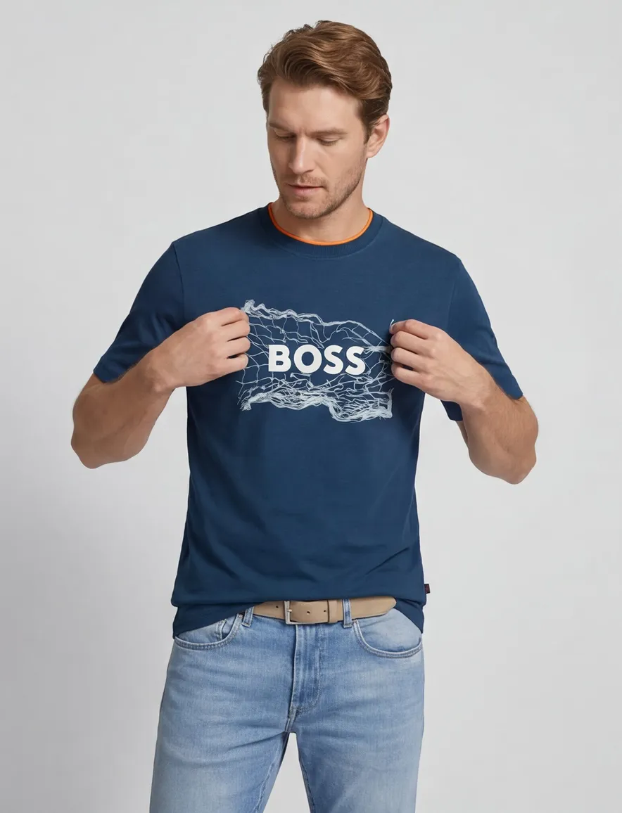 BOSS Green t-shirt blauw geprint