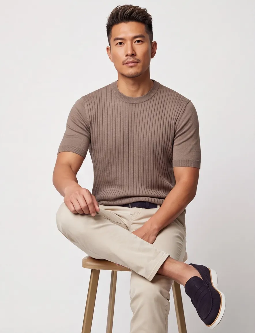 Hugo Boss Ajordino T-shirt bruin met boord