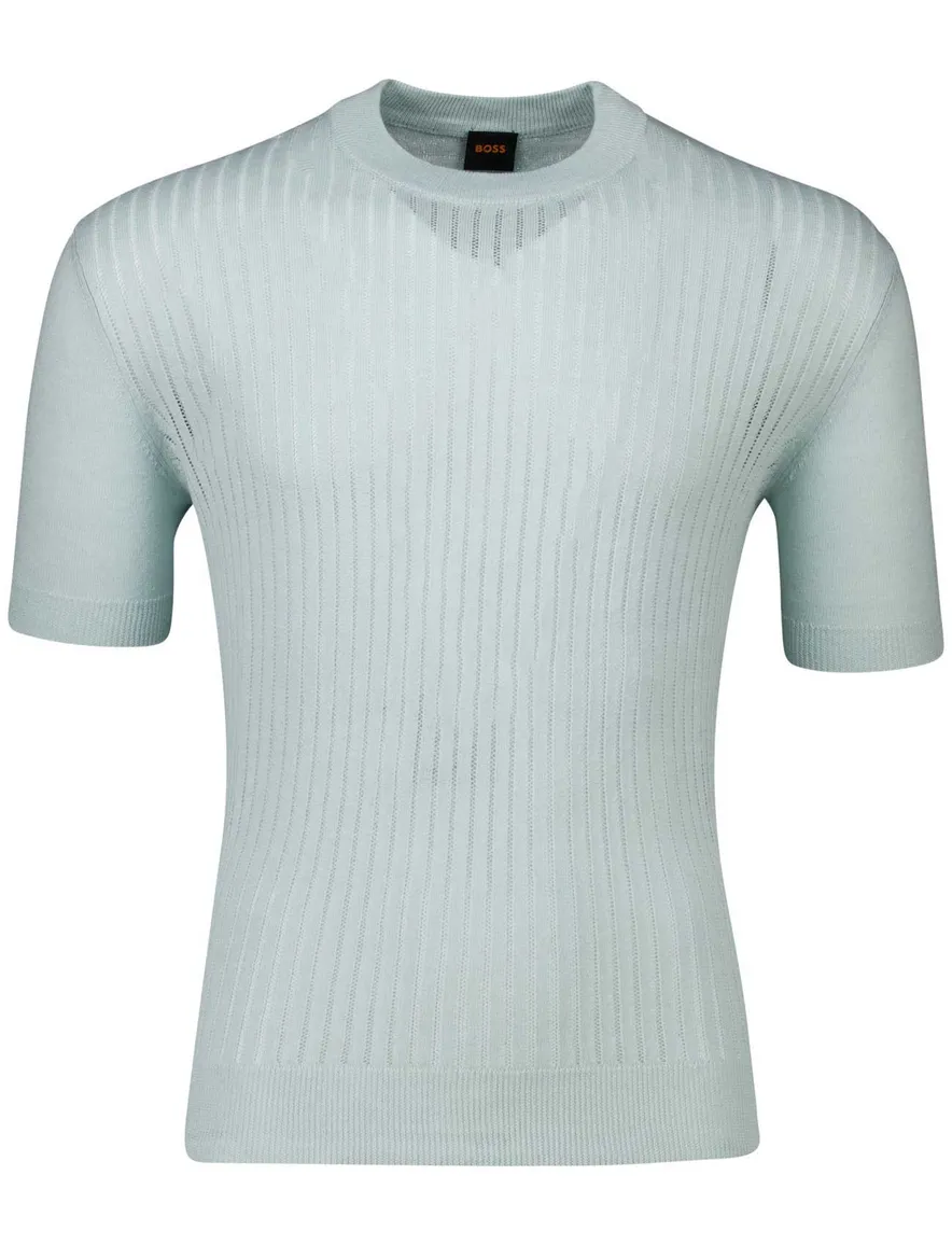 Boss Ajordino T-shirt effen lichtblauw structuur normale fit