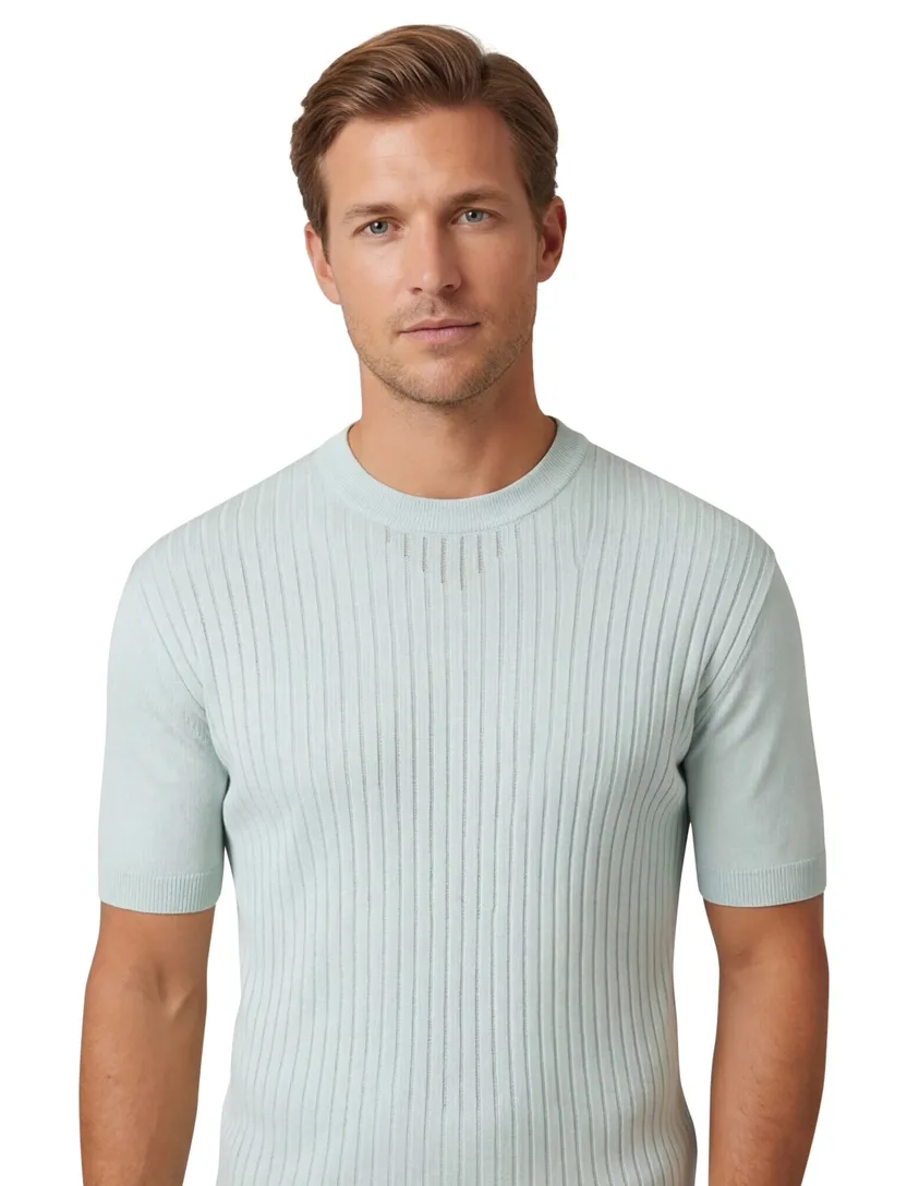 Boss Ajordino korte mouw T-shirt lichtblauw structuur normale fit