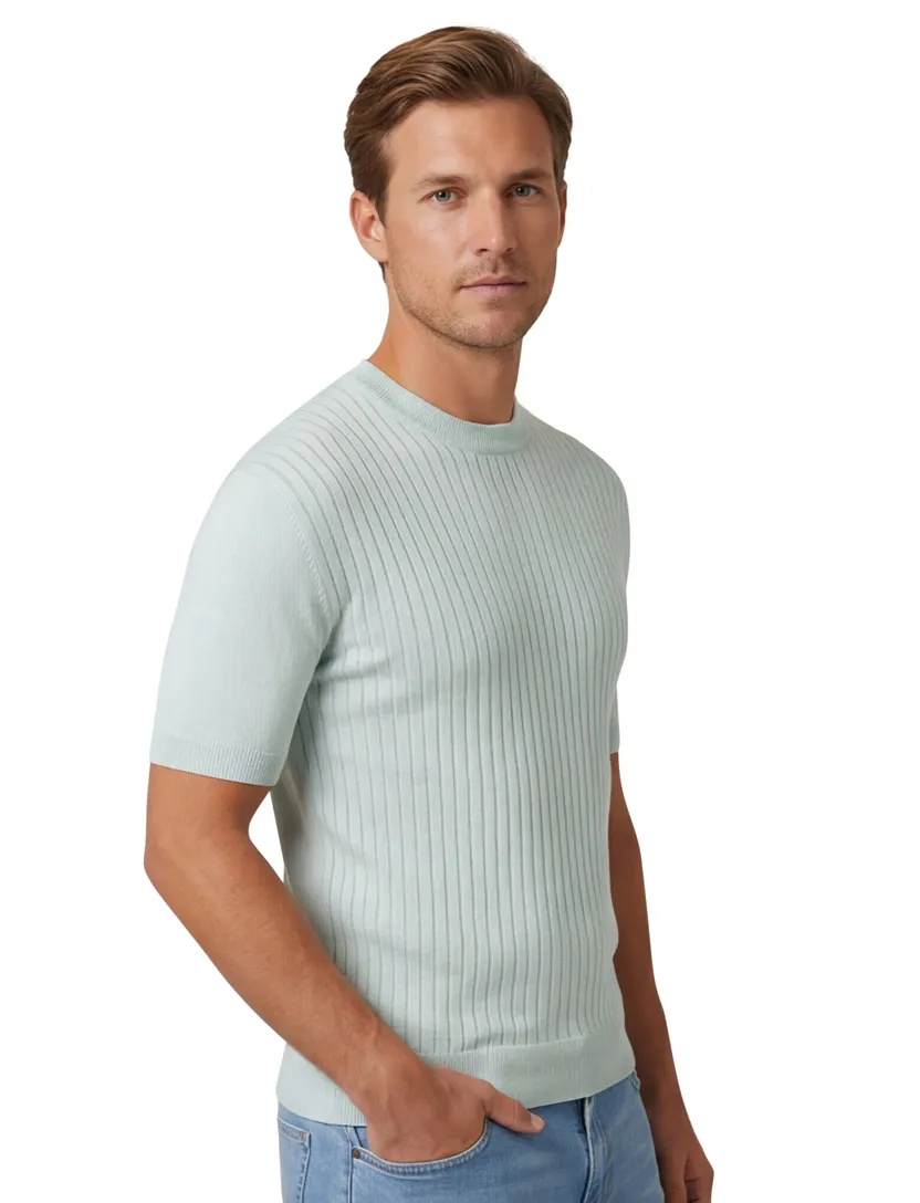 Boss Ajordino korte mouw T-shirt lichtblauw structuur normale fit