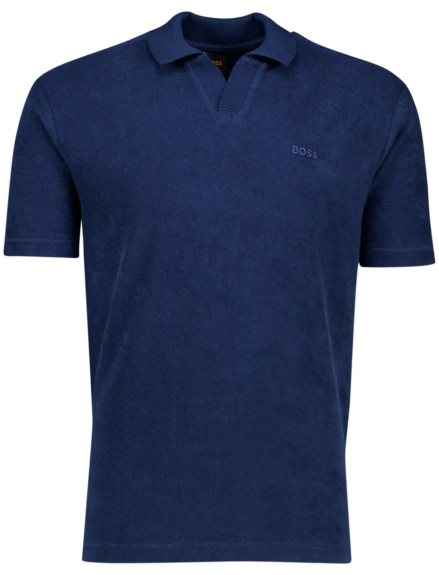 Boss Orange polo v-hals badstof donkerblauw Pe_doubletowel