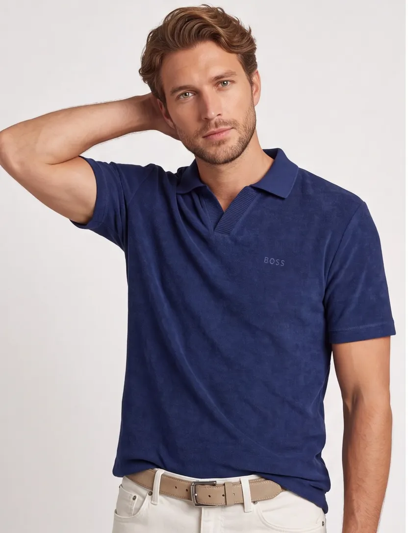 Boss Orange polo v-hals donkerblauw gemêleerd