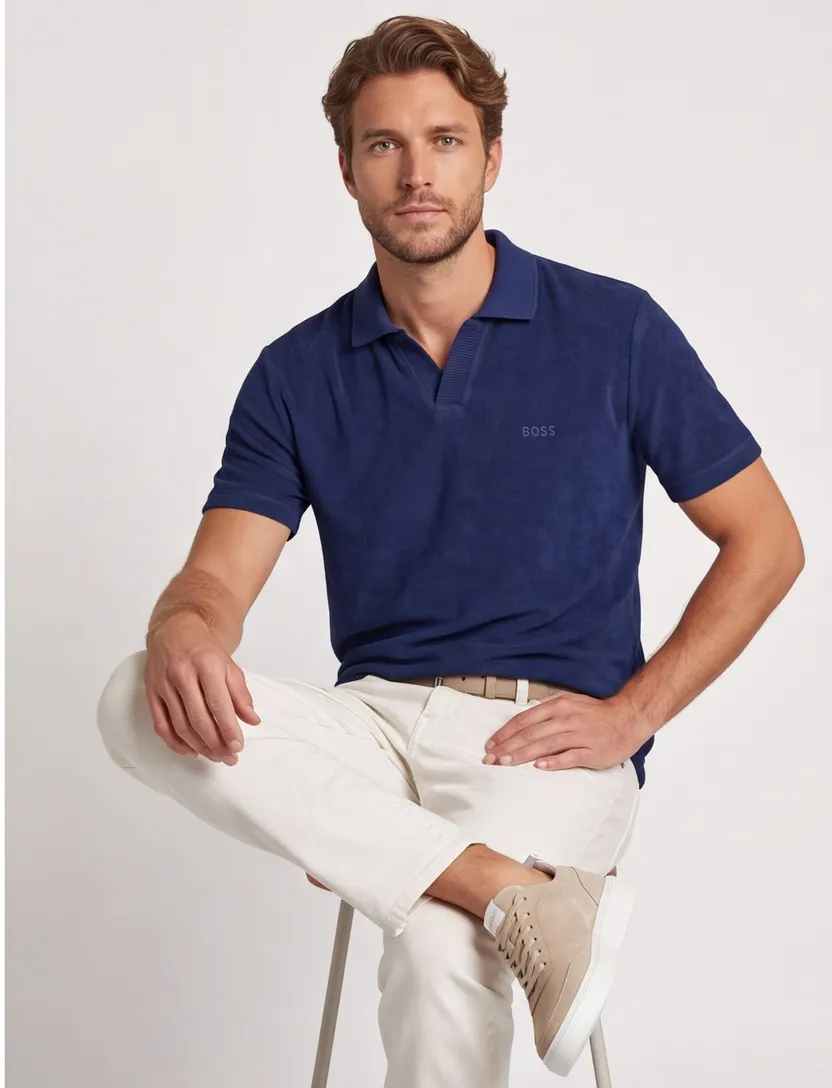 Boss Orange polo v-hals donkerblauw gemêleerd
