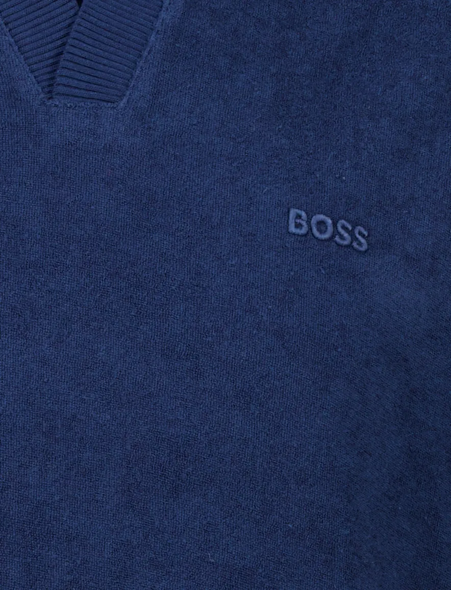 Boss Orange polo v-hals badstof donkerblauw Pe_doubletowel