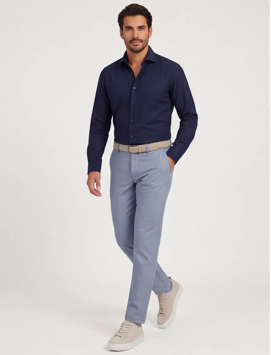 Com4 broek blauw katoen effen
