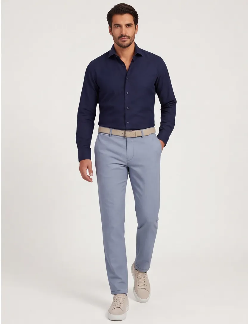 Com4 chino blauw effen katoen