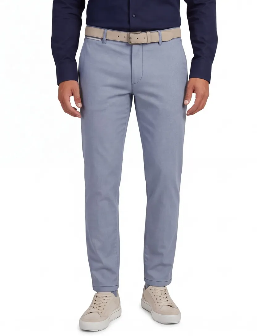 Com4 chino blauw effen katoen