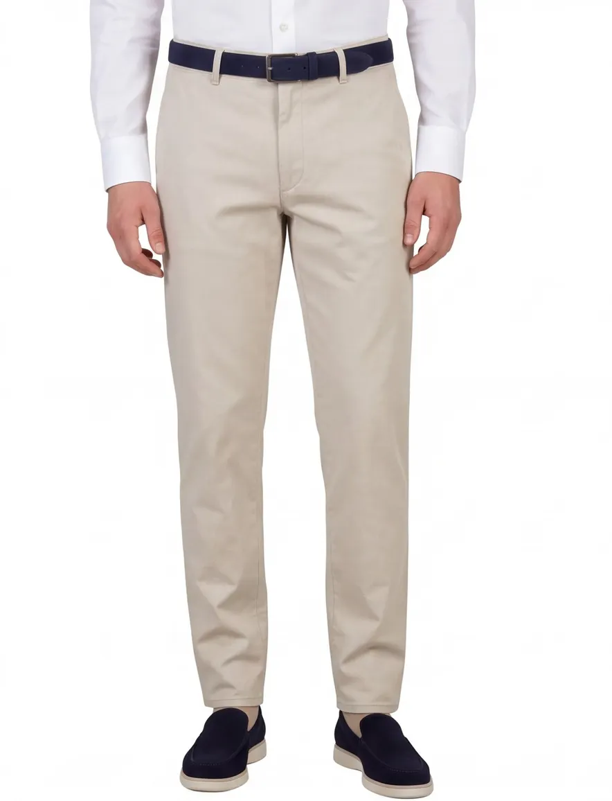 Com4 modern chino collection licht beige katoen effen