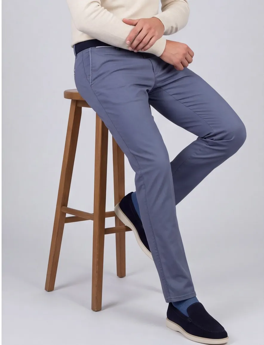 COM4 modern chino blauw katoen pantalon