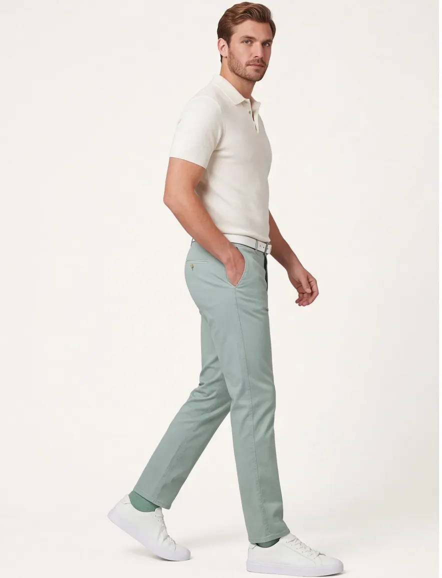 Com4 Modern Chino Collection groen katoen effen
