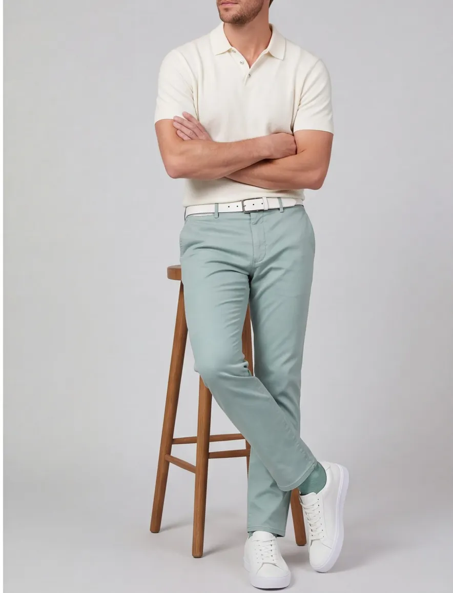Com4 Modern Chino Collection groen katoen effen