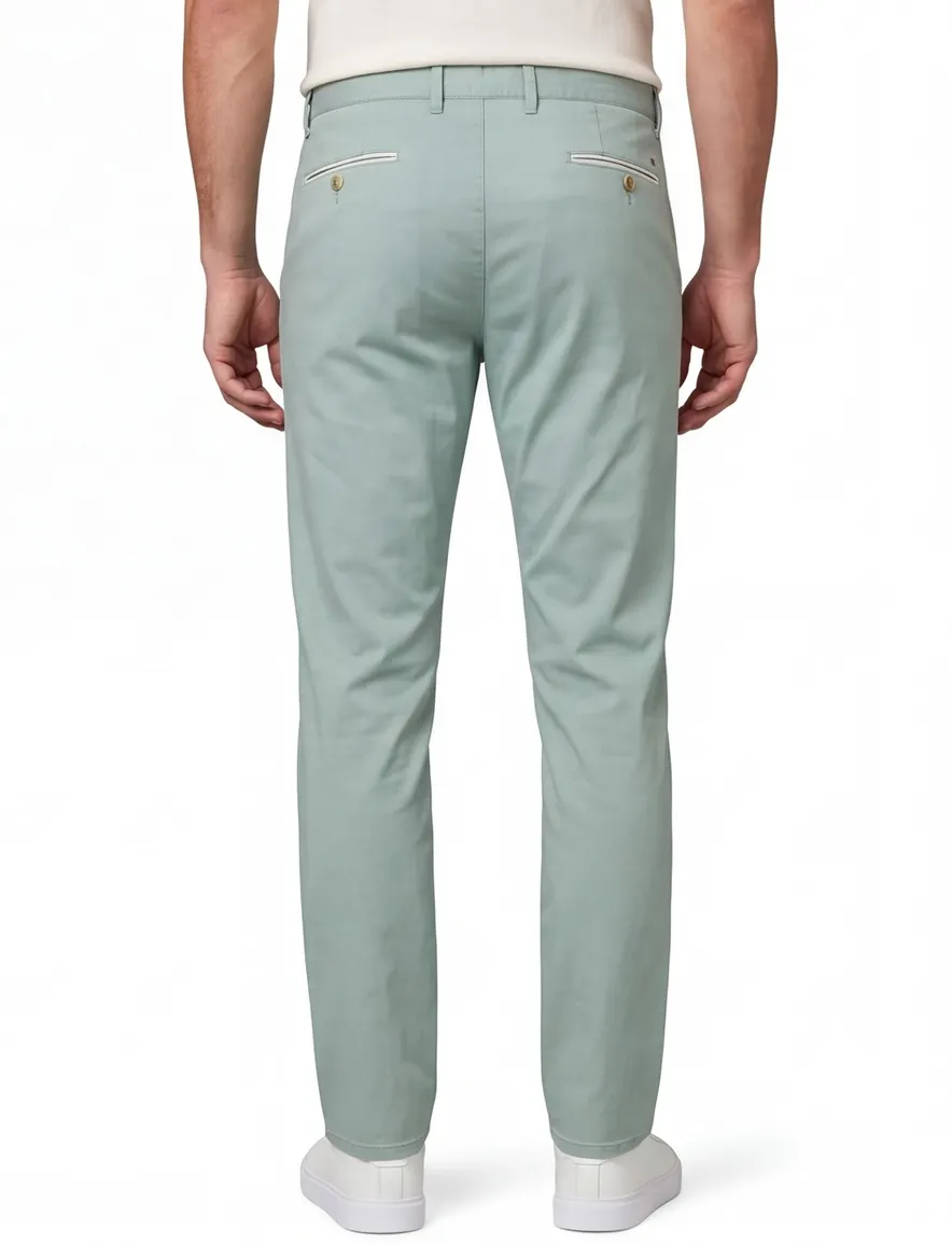 Com4 Modern Chino Collection groen katoen effen