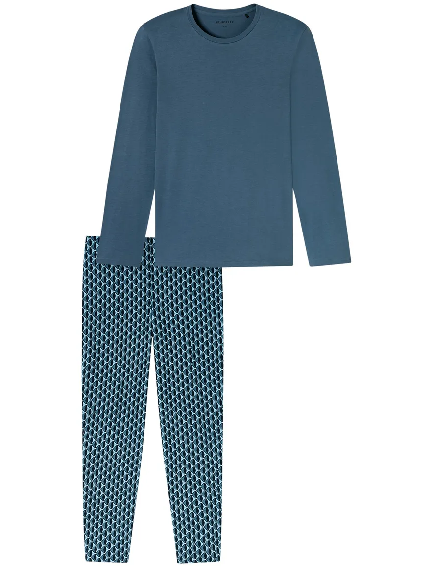 Schiesser pyjama blauw geprint katoen